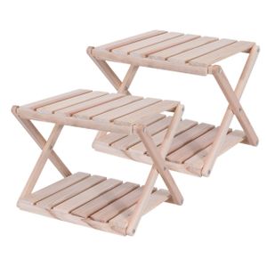 Set van 2x stuks houten inklapbaar bijzettafeltjes voor in de tuin 38,5 cm