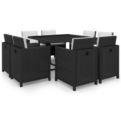9-delige Tuinset met kussens poly rattan zwart