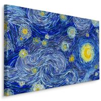 Schilderij - Sterrennacht in de style van Vincent van Gogh, blauw/geel, 4 maten, print op canvas