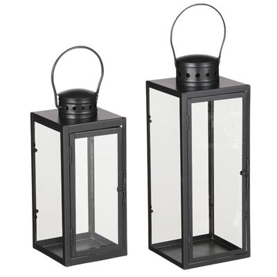 Lantaarn / Windlicht Arzilla - 2x stuks - zwart - metaal - windlichten set