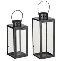 Lantaarn / Windlicht Arzilla - 2x stuks - zwart - metaal - windlichten set