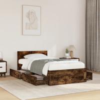 Bedframe met hoofdbord bewerkt hout gerookt eiken 75x190 cm