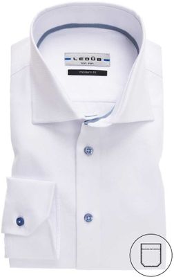 Ledȗb Heren Overhemd Wit Dobby Widespread Modern Fit