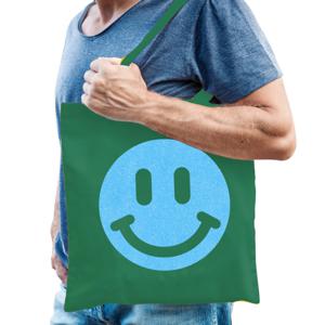 Cadeau tas voor heren - glitter smiley - groen - katoen - 42 x 38 cm - Vaderdag - verjaardag