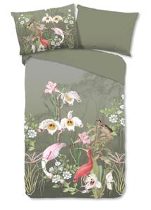 Good Morning Dekbedovertrek "bloemen en vogels" - Groen - (140x200 cm) - Katoen
