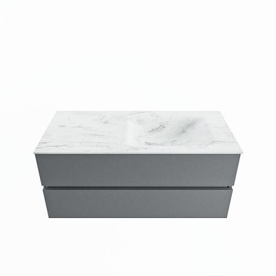 MONDIAZ VICA-DLUX 110cm badmeubel onderkast Plata 2 lades. Inbouw wastafel CLOUD rechts zonder kraangat, kleur Opalo.