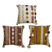 Kussen DKD Home Decor 40 x 15 x 40 cm Wit Kastanjebruin Mosterd (3 Onderdelen)