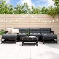 7-delige Loungeset met kussens massief hout zwart