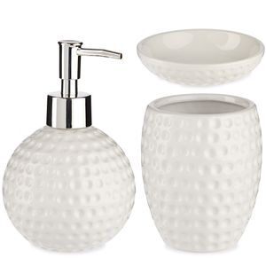 Badkamer accessoires set met stippen 3-delig wit van keramiek