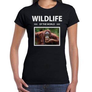 Aap / Orang oetan t-shirt met dieren foto wildlife of the world zwart voor dames