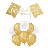 Paperdreams Luxe 60 jaar feestversiering set - Ballonnen & vlaggenlijnen - wit/goud - Feestpakketten - thumbnail
