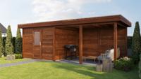 Lugarde Select Modern tuinhuis met overkapping Lelystad 300x300cm + 400cm - Bruine olie- Plat dak- - Lugarde Select Lugarde Select Modern tuinhuis met overkapping Lelystad 300x300cm + 400cm - Bruine olie- Plat dak- - Lugarde Select