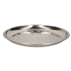 B-Home serveerschaal/dienblad - plat - rond - zilver - rvs - dia 30 cm - voedsel serveren