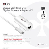 club3D Adapter USB 3.2 Typ C - RJ-45 Adapter 10 / 100 / 1000 MBit/s USB-C, RJ45 - thumbnail