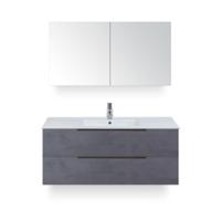 Seville Badmeubelset 120 cm - 2 laden Beton Antrac Edge - Wastafel Enjoy Enkel - met Spiegel - Variant 2