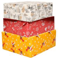 Bellatio Decorations - 6x luxe kerst cadeaupapier rollen in 3-stijlen - thumbnail