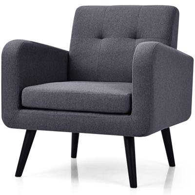 Fauteuil Vleugelstoel met Armleuningen Leesstoel met Poten van Massief Rubberhout Televisiestoel Gestoffeerde Stoel Grijs/Marineblauw
