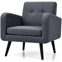 Fauteuil Vleugelstoel met Armleuningen Leesstoel met Poten van Massief Rubberhout Televisiestoel Gestoffeerde Stoel Grijs/Marineblauw