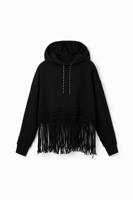 Oversized hoodie met franjes - BLACK - S - thumbnail