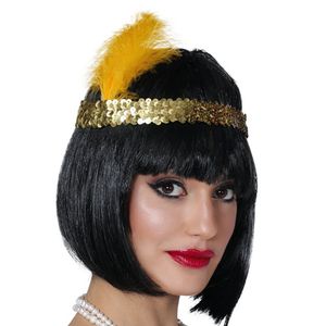 Charleston Flapper Hoofdband - met veer en glitters - goud - Dames - jaren 20/Twenties thema