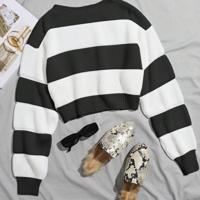 Bon&Bon Hot Pink Ribbed Knit Crop Sweater - Casual Drop Shoulder Pullover Black and White / XL