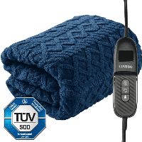 Luvego Elektrische Deken XL 1 Persoons Bovendeken - 180x130CM - TÜV GS - Warmtedeken, Omslagdeken & Knuffeldeken - 160W - Verwarmd Fleece Plaid - Donker Blauw