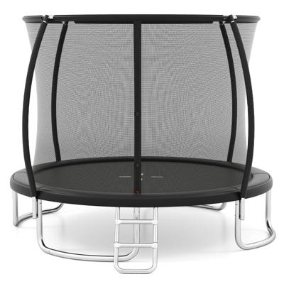 Buitentrampoline met Ladder Rond Tuintrampolin met Veiligheidsnet Randbedekking en Metalen Frame Ø366cm Zwart