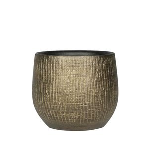 Plantenpot/bloempot in een strakke Modern design look metaal goud Dia 15 cm en Hoogte 13 cm