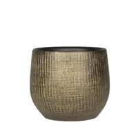 Plantenpot/bloempot in een strakke Modern design look metaal goud Dia 15 cm en Hoogte 13 cm