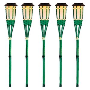 5x Groene buiten/tuin Led fakkel Bodi solar verlichting 54 cm vlam