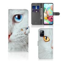 Samsung Galaxy A71 | Telefoonhoesje | Met pasjeshouder | Witte Kat