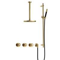 Hotbath Cobber - CW7067 - Inbouw Regendoucheset - Geborsteld Messing PVD - 2 Stopkranen - Thermostatisch - Plafondbuis 30 cm - Hoofddouche 200 mm - Ronde Handdouche - Glijstang 900 mm - Waterbesparend