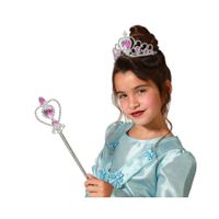 Atosa Carnaval verkleed Tiara/diadeem - Prinsessen kroontje met toverstokje - zilver/roze - meisjes   - - thumbnail