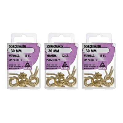 Deltafix Schroefhaken - 39x - vermessingd metaal - 30 mm - ijzerwaren