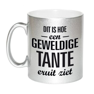 Zilveren geweldige tante cadeau koffiemok / theebeker 330 ml Zilveren geweldige tante cadeau koffiemok / theebeker 330 ml