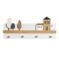 Wandkapstok DKD Home Decor Hout Huizen Stads 40 x 4 x 17 cm