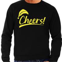 Foute Kersttrui/sweater voor heren - cheers! - zwart - glitter geel - kerstfeest - thumbnail