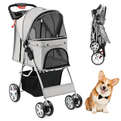 4-Wiel Opvouwbare Honden- en Kattenwagen Hondenwagen Huisdierbuggy tot 15 kg met Netvensters/Bekerhouders/Aanhangers