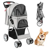 4-Wiel Opvouwbare Honden- en Kattenwagen Hondenwagen Huisdierbuggy tot 15 kg met Netvensters/Bekerhouders/Aanhangers