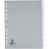 Q-CONNECT tabbladen, A4, PP, 11-gaatsperforatie, 10 tabs, grijs