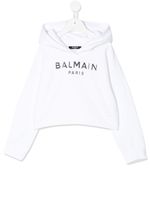 Balmain Kids sweat à capuche à logo miroir - Blanc