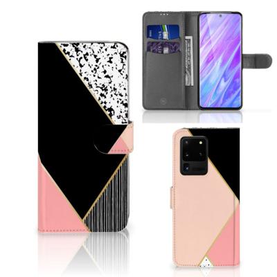 Samsung Galaxy S20 Ultra | Book Case | Zwart Roze Vormen