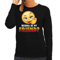 Funny emoticon sweater Wanna be my friend zwart voor dames Funny emoticon sweater Wanna be my friend zwart voor dames