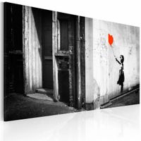 Schilderij - Banksy - Meisje met Ballon, 40x60cm , zwart wit rood ,wanddecoratie , premium print op canvas - thumbnail