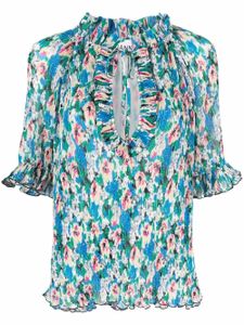 GANNI blouse volantée à fleurs - Bleu