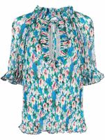 GANNI blouse volantée à fleurs - Bleu - thumbnail