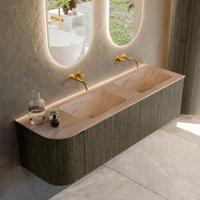 Badmeubel Mondiaz Kurve-Dlux | 155 cm | Meubelkleur Shadow | Wastafelkleur Saba | Solid surface | Dubbel / Rechts spoelbak | Zonder kraangat(en)