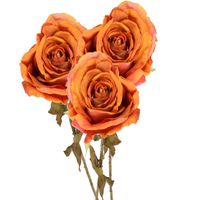 Top Art Kunstbloem roos Calista - 3x - oranje - 66 cm - kunststof steel - decoratie bloemen - Kunstbloemen - thumbnail
