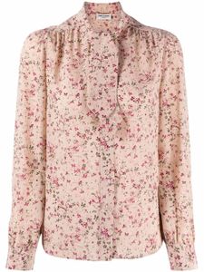 Saint Laurent blouse fleurie à col lavallière - Rose