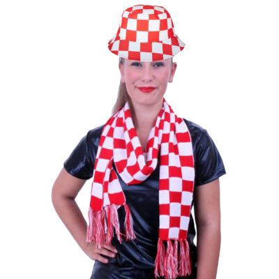 Carnaval Brabant thema - vissershoedje en feest sjaal - rood/wit geblokt